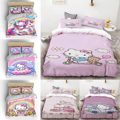 Hello Kitty Sanrio Set Biancheria da Letto Copripiumino Copriletto Copripiumino Federa Set da 2-3 Pezzi Decorazione Simpatica per la Camera da Letto