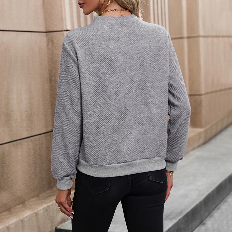2026 Autumn Casual V-Neck Long Sleeve Jacquard Solid Color Women's Hoodie