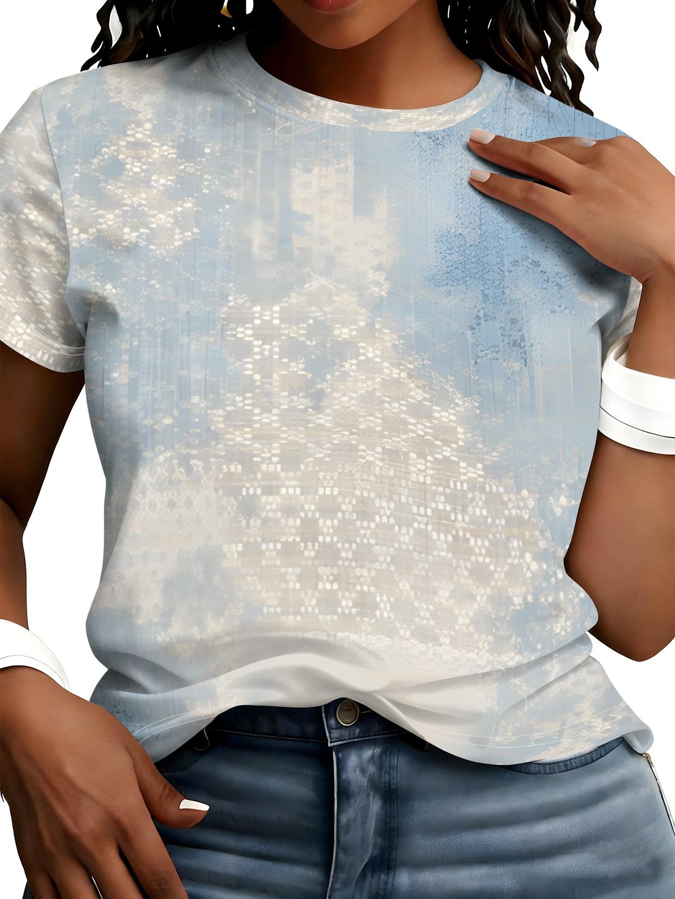 

Hazy Artistic Ink-print T-shirt. Fresh Light Blue and White Gradient Art Short-sleeve Top. Women s Short-sleeve T-shirt. a Must-have Item for Style En XL дубильная кора