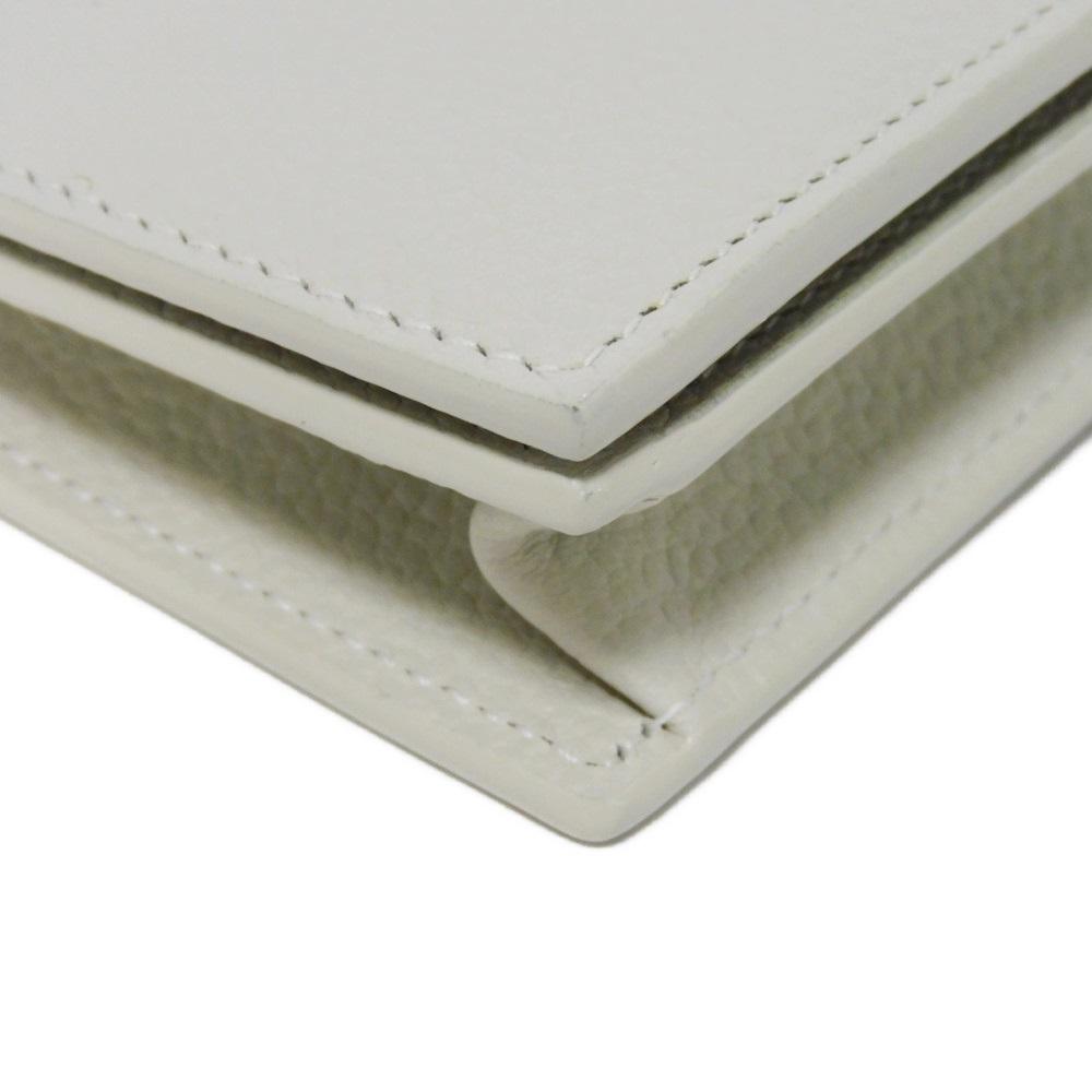 Used 9921 Business Card Holder 468994 7946 Grain Powder Textured Leather Bifold Logo Ivory Unisex from Japan AUTHENTIC