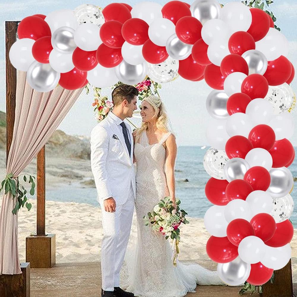 Weiß Rote Luftballons Girlande Metall Silber Konfetti Luftballonbogen Set Weihnachten Geburtstagsparty Hochzeit Babyparty Dekoration Globos