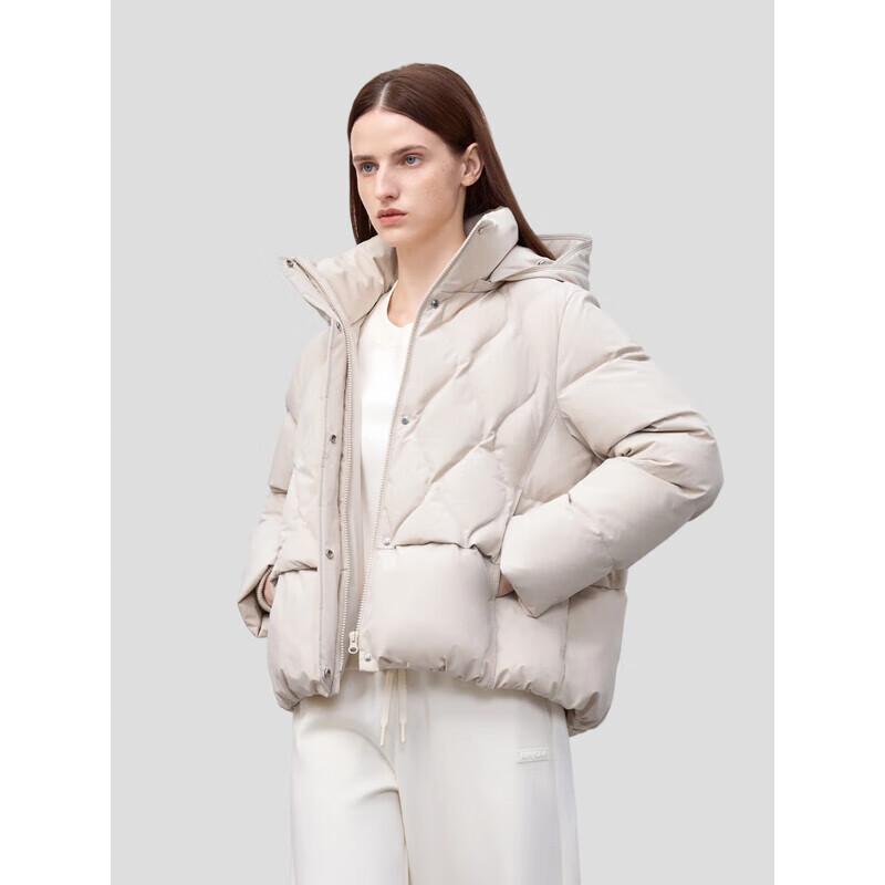 Bingjie Damen Kapuzenjacke Kurz 95% Weiße Entendaunenjacke J5400DB40