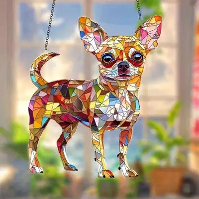 Σκύλος Κρεμαστό Διακοσμητικό Βιτρό Ακρυλικό Χριστουγεννιάτικο Στολίδι Πολύχρωμο Κουτάβι Κρεμαστό Διακοσμητικό Παραθύρου για Μπαλκόνι Κήπο