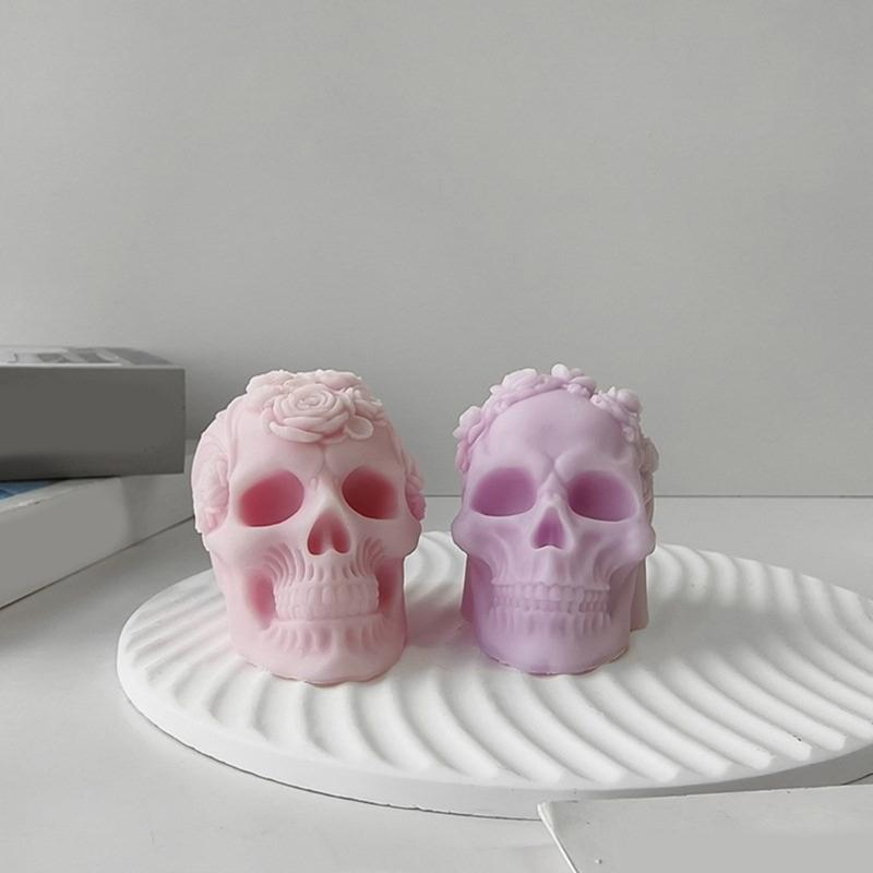 3D Skull Resin Molds Halloween Candle Mold Rose Skull Shaped Candle Making Mould Handmade Fondant Cake Aromatherapy Mold