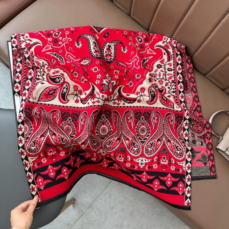 Retro Jacquard Scarf Girl Mother Gift Autumn and Winter Imitation Cashmere Warm Thickened Versatile Scarf Shawl Dual-purpose