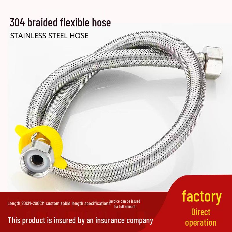 304 Stainless Steel Double-Ended High-Pressure Braided Metal Water Inlet Hose - Explosion-Proof Design