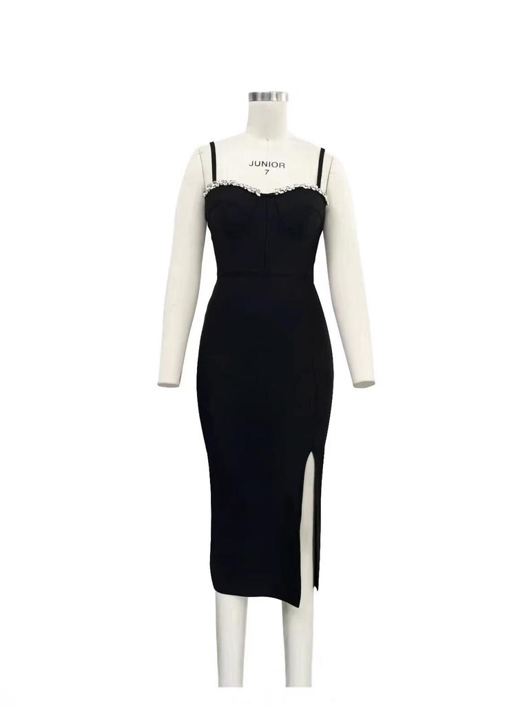 Elegant Thai Strappy Rhinestone Slit Bandage Evening Gown