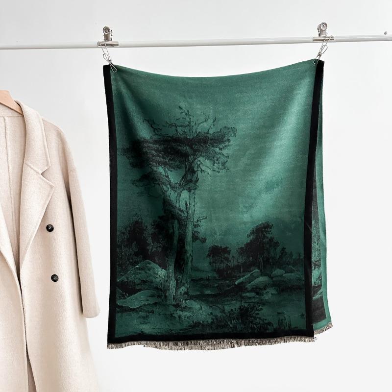 

Autumn and winter retro scarf women s new temperament high sense imitation cashmere scarf versatile warm shawl 185x65cm зелёный