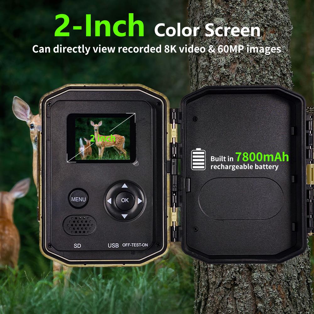 WIFI Solar-Powered 8K HD Hunting Camera with Built-in Lithium Battery, 60MP