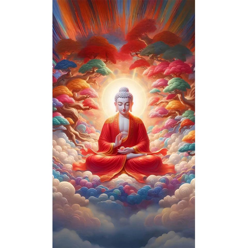 Fantasy Buddha Statue 5D Full Round Diamond Painting Kits Zen Art Buddhist Sculpture DIY Drills Mosaic Embroidery Cross-stitch