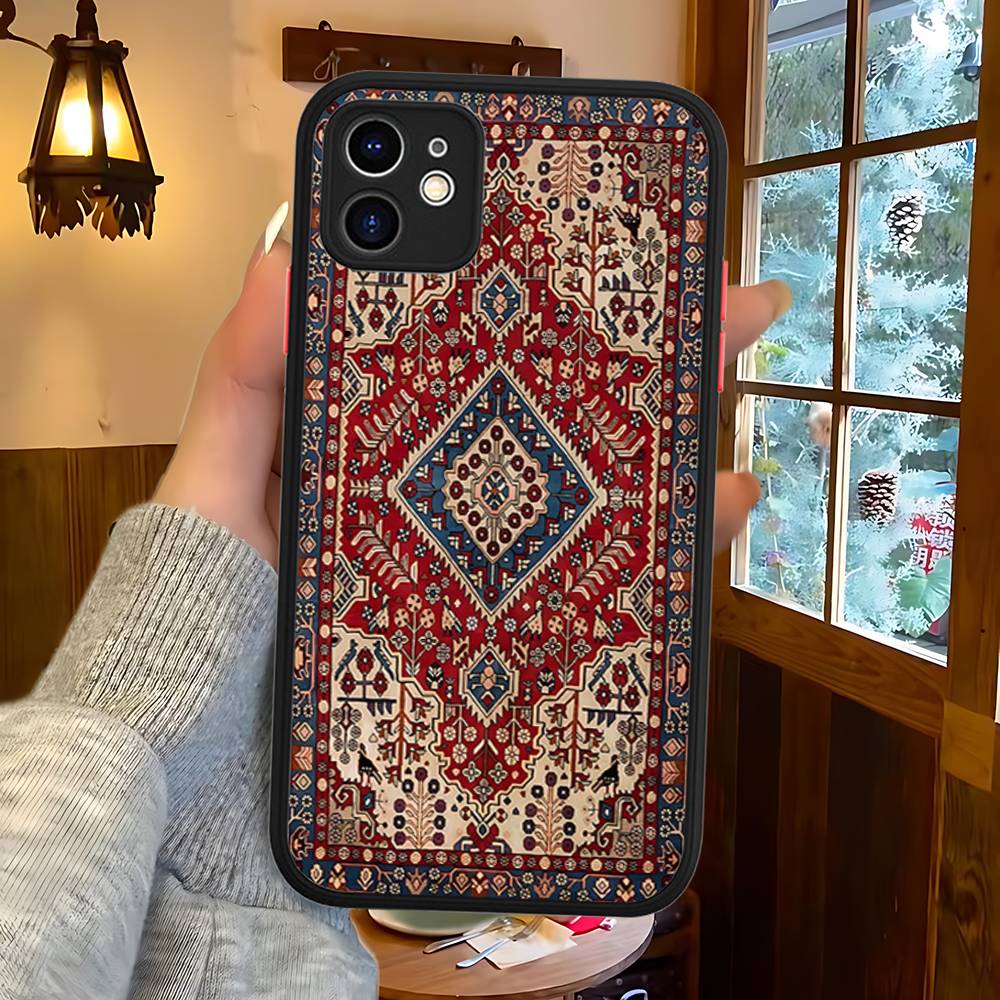 Persian Carpet Floral Art Phone Case For IPhone 15 14 13 12 11 Pro Max X XS MAX Plus Matte Soft Back Cover