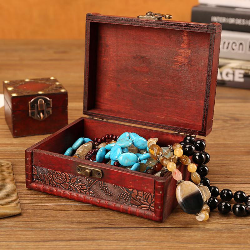 Wooden Vintage Style Box With Lock For Organizing Jewelry Decoration Accessories