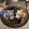 Tiger Print Round Rug, Non Slip Polyester Carpet, Shed Free Durable Mat for Bedroom, Living Room, Office Decor