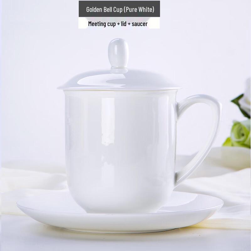 Jingdezhen Bone China Tea Cup with Gold Trim, Lid & Saucer