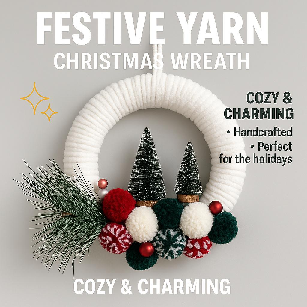 Christmas Wreath Plush Thread Ball Wreath Front Door Xmas Garland Hanging Ornament Navidad New Year Home Windown Decor Pendant