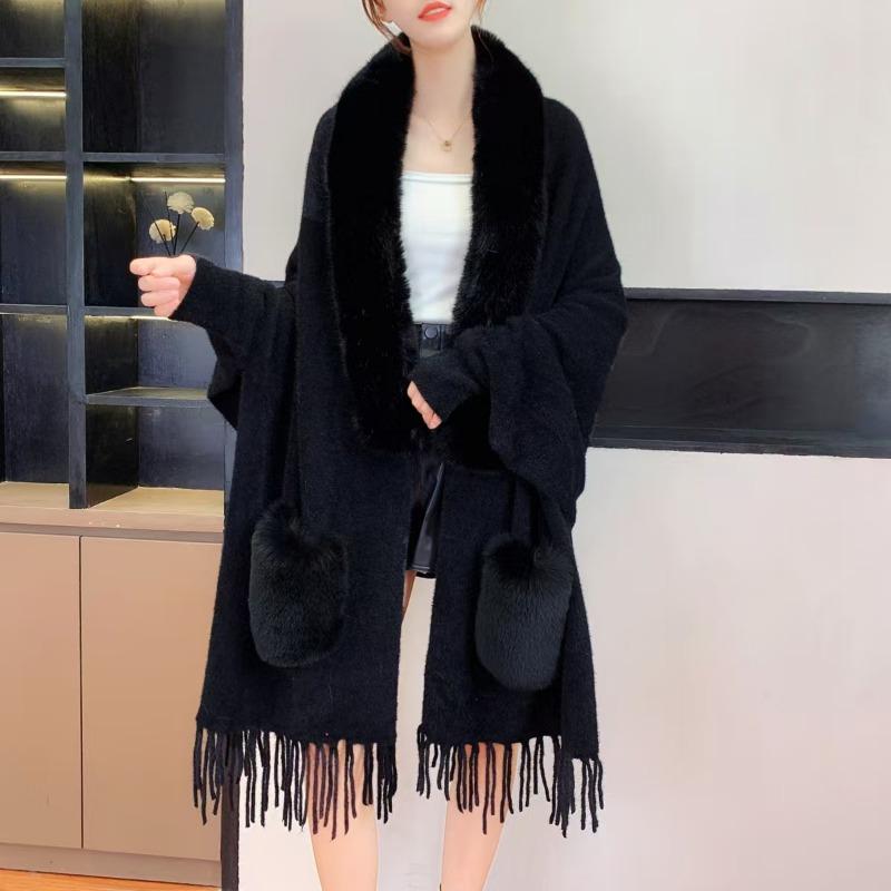 Sexy Gesellschaftsdame Schal dicker Strickpullover Damen Schal warme Jacke Oberbekleidung Strickjacke einfarbig Damen Cape