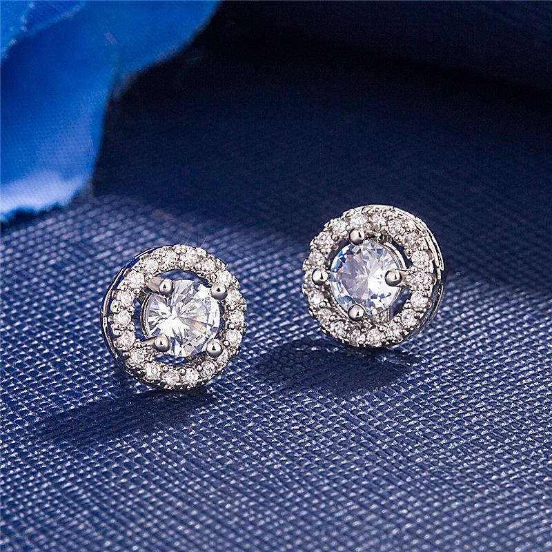 Korean Full Pave Zircon Hypoallergenic Round Stud Earrings