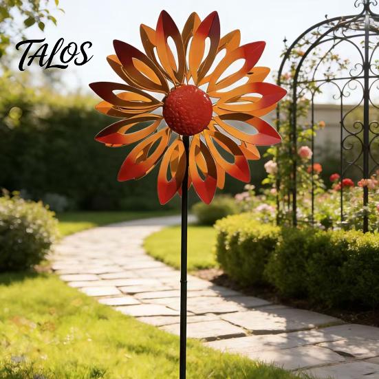 Artistic Windmill for Windowsill Flower Wind Spinner, 29.5" Metal Spinner with Stake, Outdoor Decorative Garden Art Rust Resistant Yard Lawn