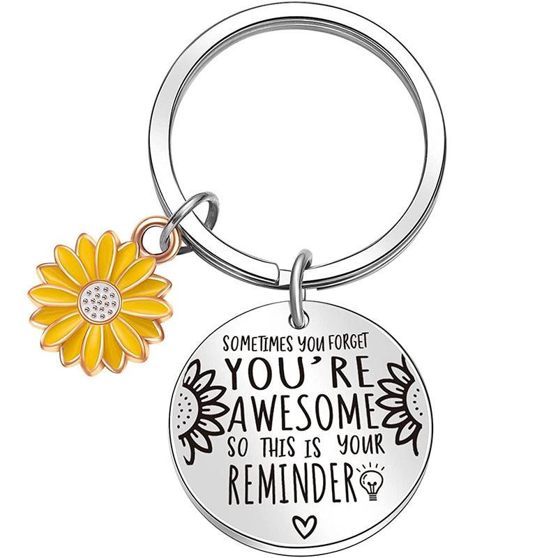 Versatile Stainless Steel Key Sunflower Accessory Keychain Send To Friends Thanksgiving Small Gift Laser In Stock Keychain for Backpack Bag Pendant