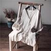 Women's Retro Linen Cardigan Shirt - National Style Solid Color, Casual Loose Fit for Spring & Autumn