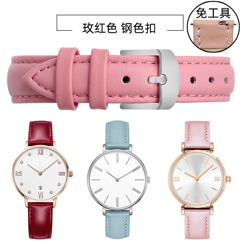 10 12mm 14mm 15mm 16mm 18m Quick Release Strap Women Genuine Leather White Red Pink Blue Cowhide Watch Band Bracelet Accessories