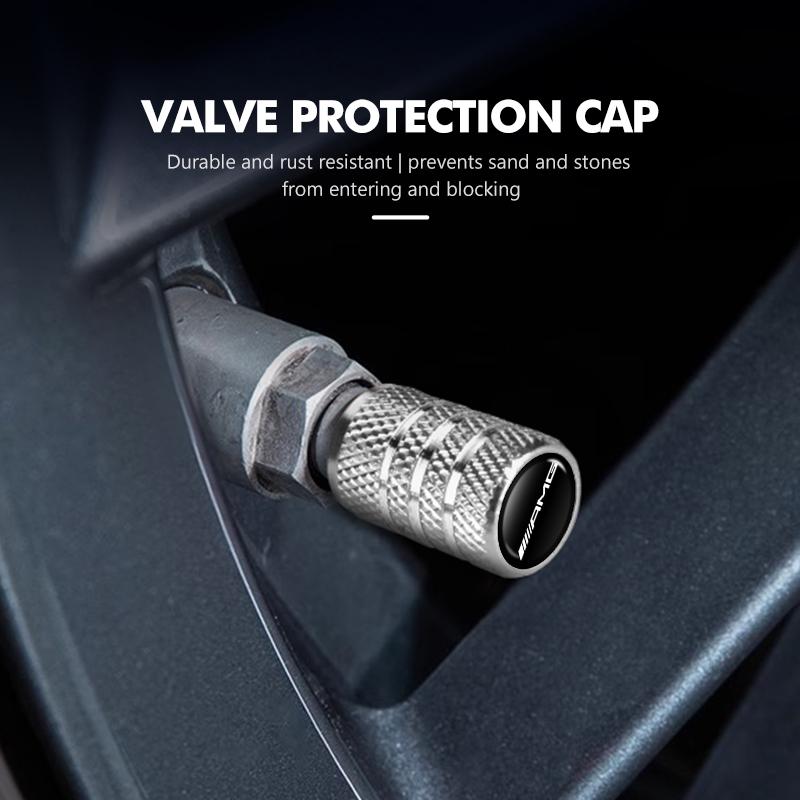 AZP2 4pcs Car Wheel Tire Valve Stems Cap Dustproof Protection Cover For Mercedes Benz AMG C180 C300 W124 W176 W177 C200 C260 GLC CLE