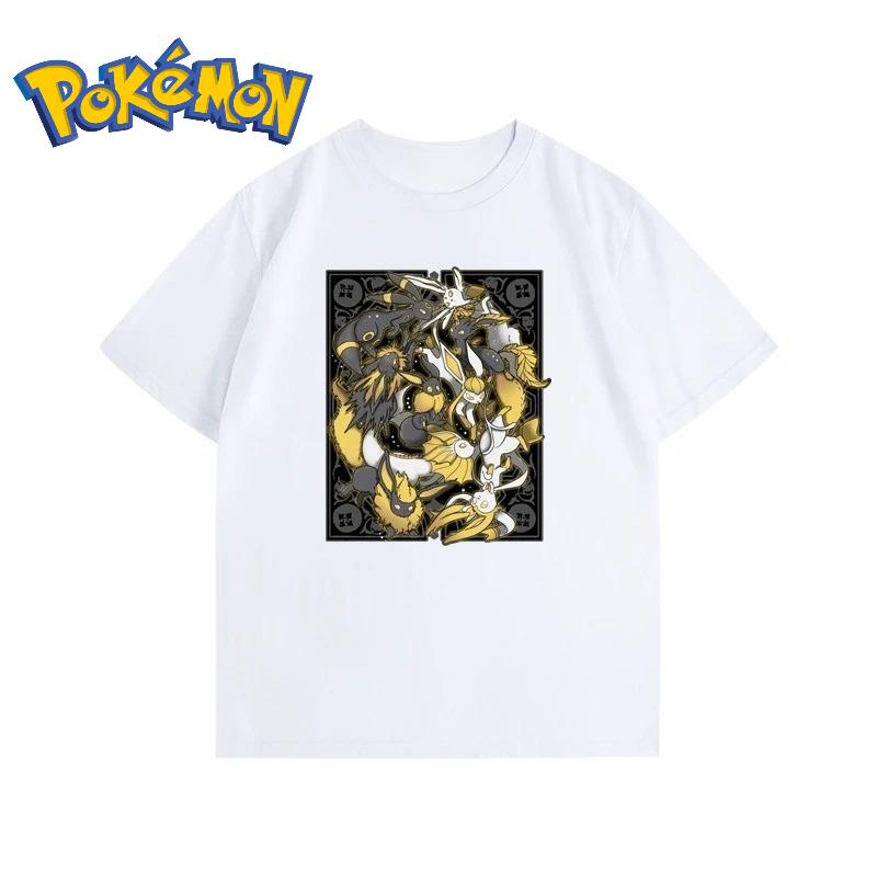 Sommar Ny Pokémon Tecknad Umbreon Tryckt T-shirt Herr- och Dam Y2K Harajuku Lös Casual Trend Mångsidig Kortärmad Topp