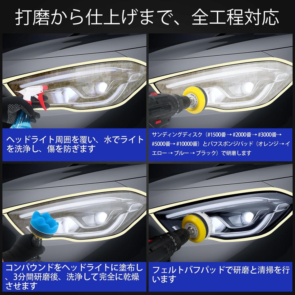 75mm Vodotěsný Sada brusných papírů s suchým zipem pro světlomety, auto, dřevo, kov, sklo a pryskyřici, leštící sada pro elektrické vrtačky a 10000 10 odstínů 133 kusů