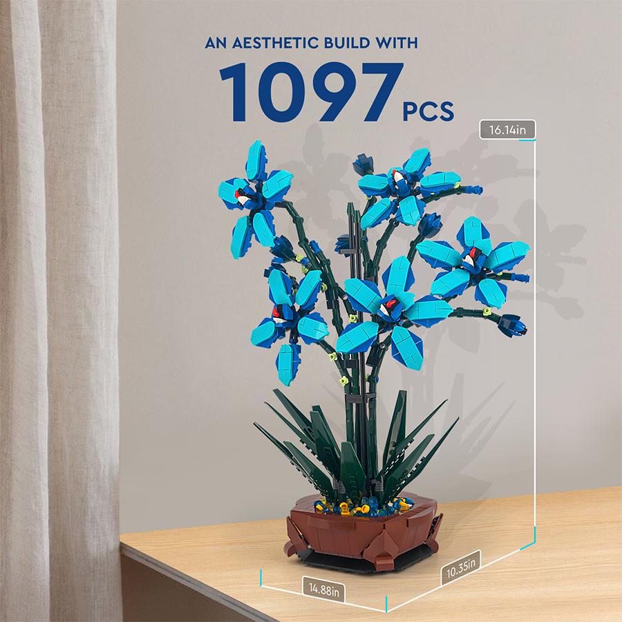 Non-Toxic 1097 Piese Orhidee Albastră în Ghiveci Blocuri de Construcție Cărămizi Moc Jucării Diy Plastic Bonsai Flori Artificiale Pentru Decor Acasă Set Cadou