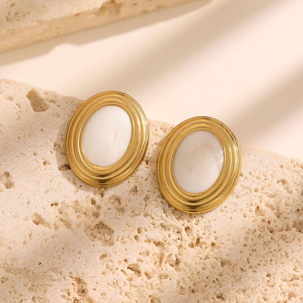 European & American Stainless Steel Mother-of-Pearl Stud Earrings, Luxurious Titanium Steel, Non-Fading Women's Ear Ornaments