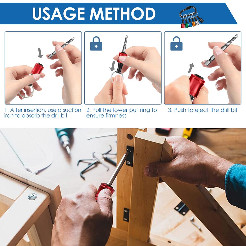21/42Pcs 1/4 Inch Hex Shank Screwdriver Bit Holder Zinc Alloy Bit Rod Key Chain Adapter Drill Bit Quick Replacement Portable Han