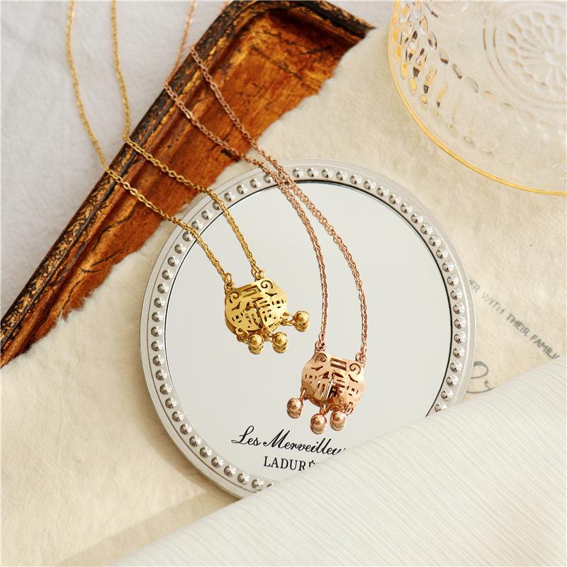 

Korean New Year Fu Titanium Steel Necklace - Women s Fashionable Collarbone Chain Pendant