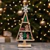 Indoor Christmas Home Decoration Wooden Tree Tabletop Sign, Rustic Gingerbread Snowman Gnome Desktop Ornament with Star Holiday Party Sign Topper,