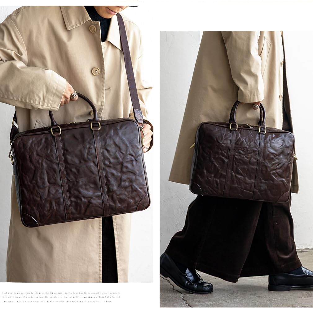 VITAFELICE Men's Vintage Leather 2-Way Briefcase (NSB-30373N) (Chocolate)