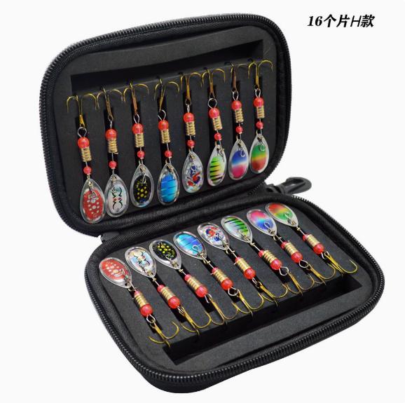 Rotating Spinner Lure Set, 16Pcs 3.5g Metal Spoon Baits with Tackle Box for Trout and Bass