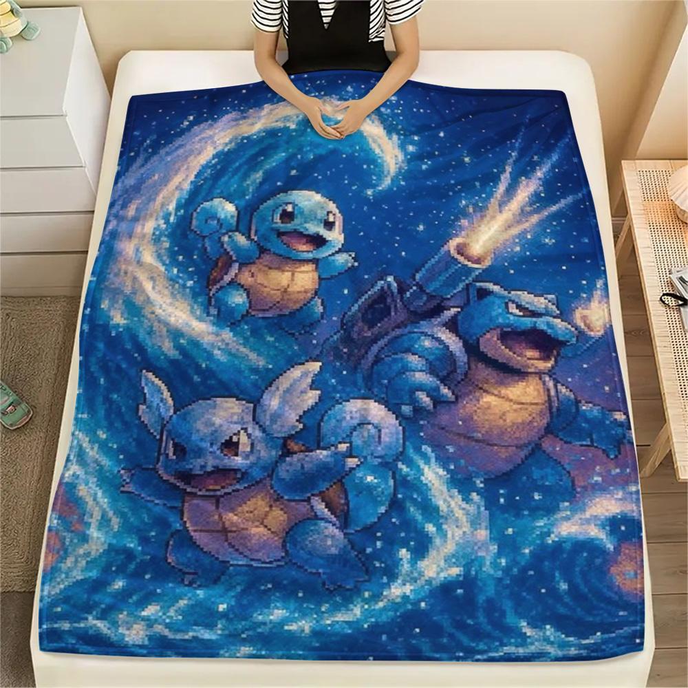 Squirtle Warm Printed Flannel Blanket for Home Bedroom Sofa Travel and Picnic.-TING 75x90cm