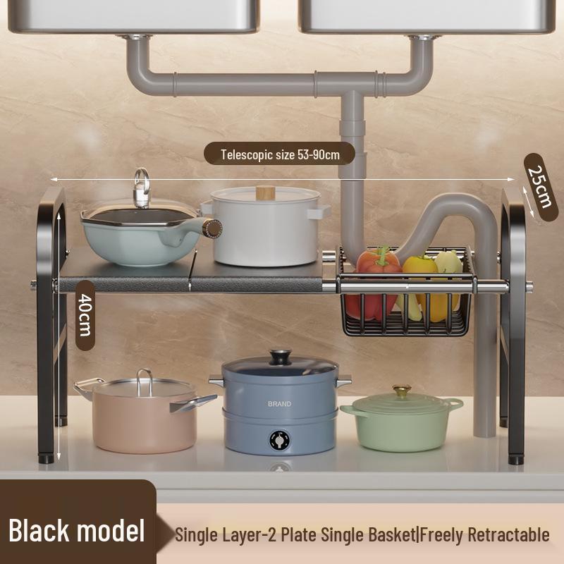 Organisateur rétractable sous l'évier: Étagère à ustensiles de cuisine et panier de rangement multicouches