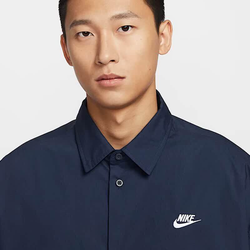 NIKE Men's Loose Embroidered Short-Sleeve Button Shirt