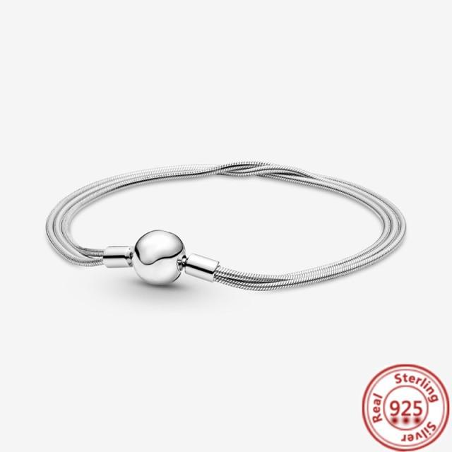 925 Sterling Silver Basic Snake Chain Fiori Blu Ondulato Slider Bracciali Adatti Originale Marchio Charms Donne Ragazza Fai da Te Creazione Gioielli