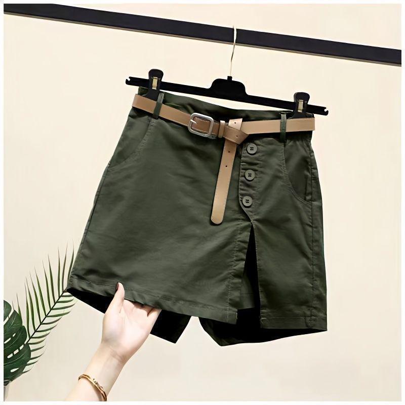 2026 Korean Style Women's Slimming Cotton Shorts with Buttoned Elastic Waist