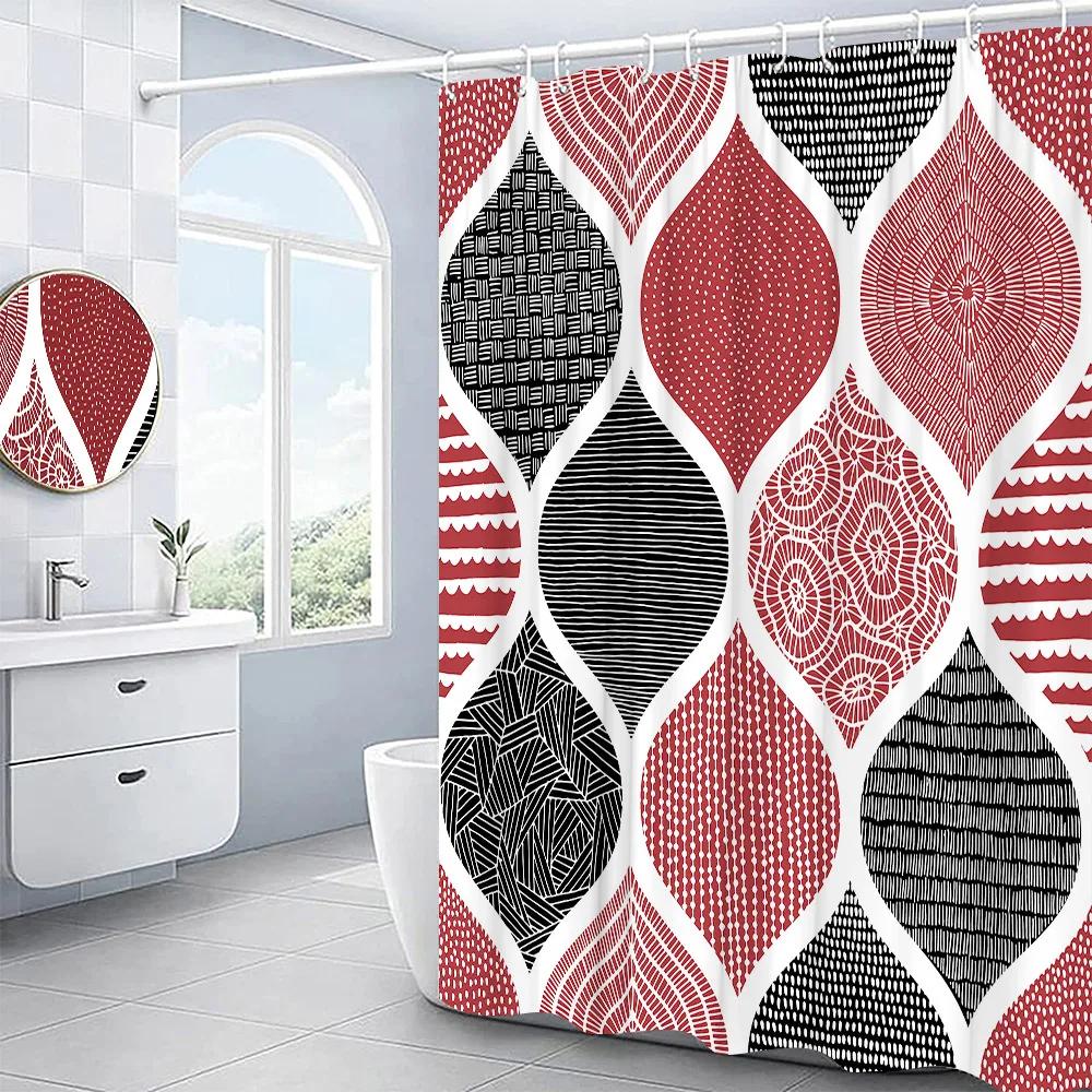 Creative Geometric Shower Curtains Red Black Gray Blue Simple Frame Graphic Print Polyester Fabric Bathroom Decor Bath Curtain