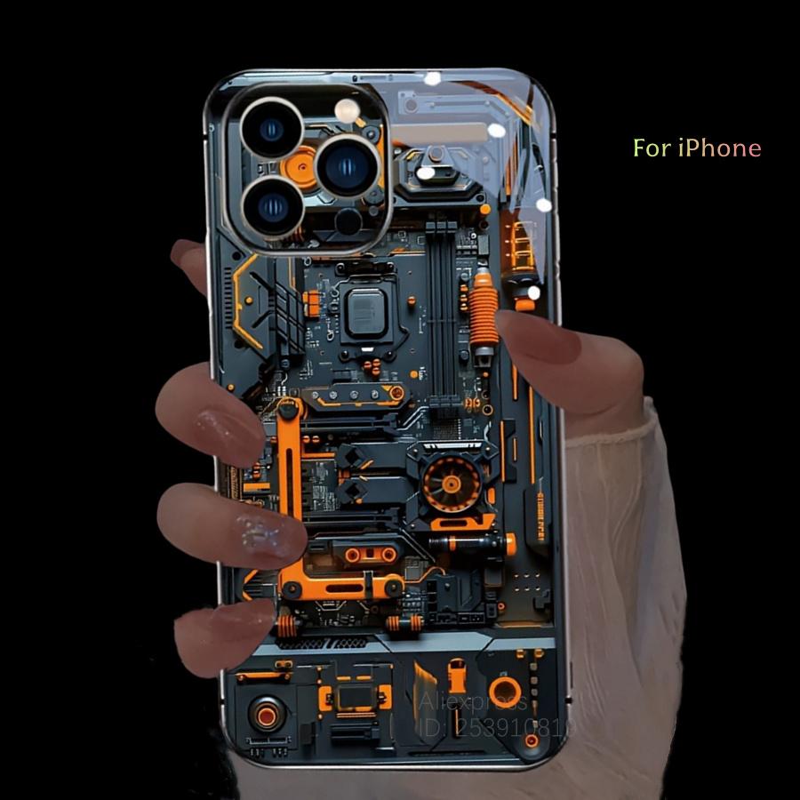 Aesthetics Mechanical Luminous Phone Case For iPhone 17 Air 16 15 14 13 12 11 Pro Max 17 Plus Mini LED Glow Phone Cover