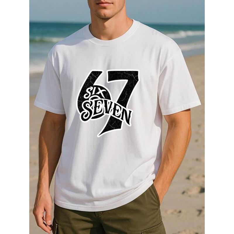European Sizes Retro Charm Crack 67 Men'S Print Short-Sleeved T-Shirt | Simple Knitted, High-Quality Pure, Sweat-Absorbing and Quick-Drying