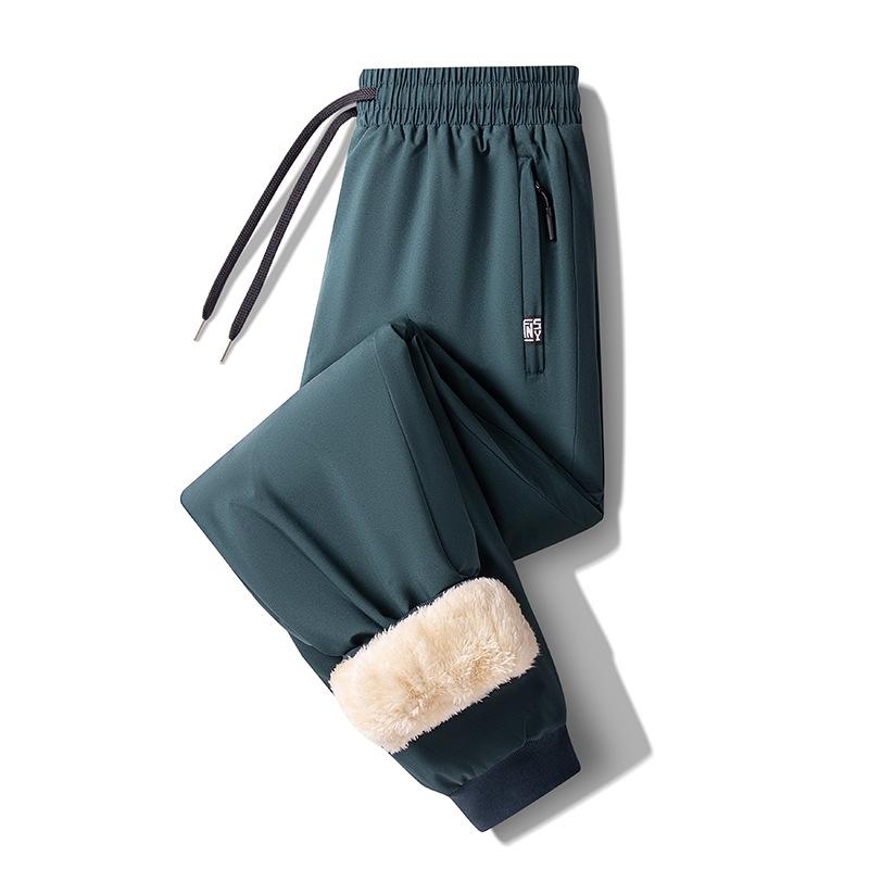 Outerwear Winter Windproof Waterproof Fleece-Lined Ski Trousers with Thickened Fleece Lining for Men's Casual Sportswear