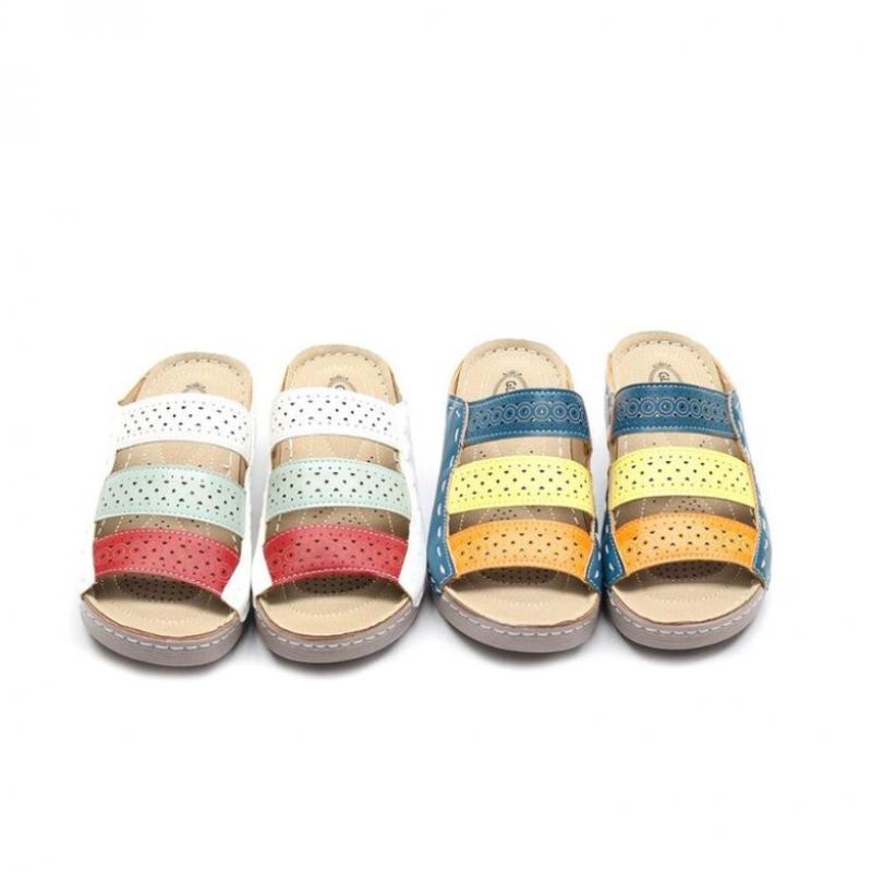 New Arrivals Open Run Women Leather Open Toe Punching Mule Sandals