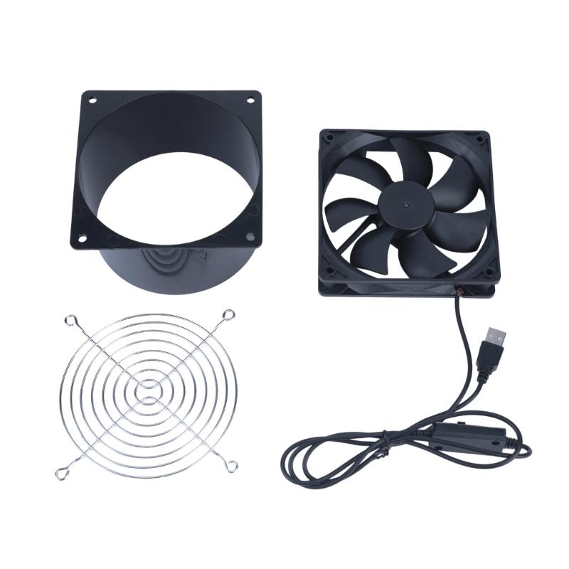 Three Speed USB Ventilation Fan, Compact Inline Exhaust Airflows for Bathroom Kitchen 3D Printer Enclosures and Greenhouse