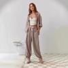 Dames Tweedelig Pyjamaset Geruite Knopenblouse Joggingbroek Casual Loungewear