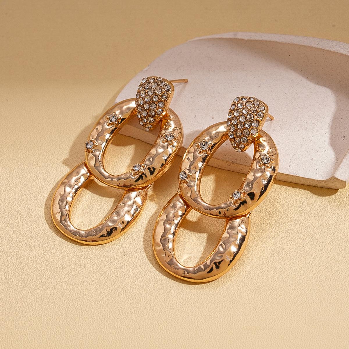 Zircon geometric oval pleated silver needle earrings temperament earrings