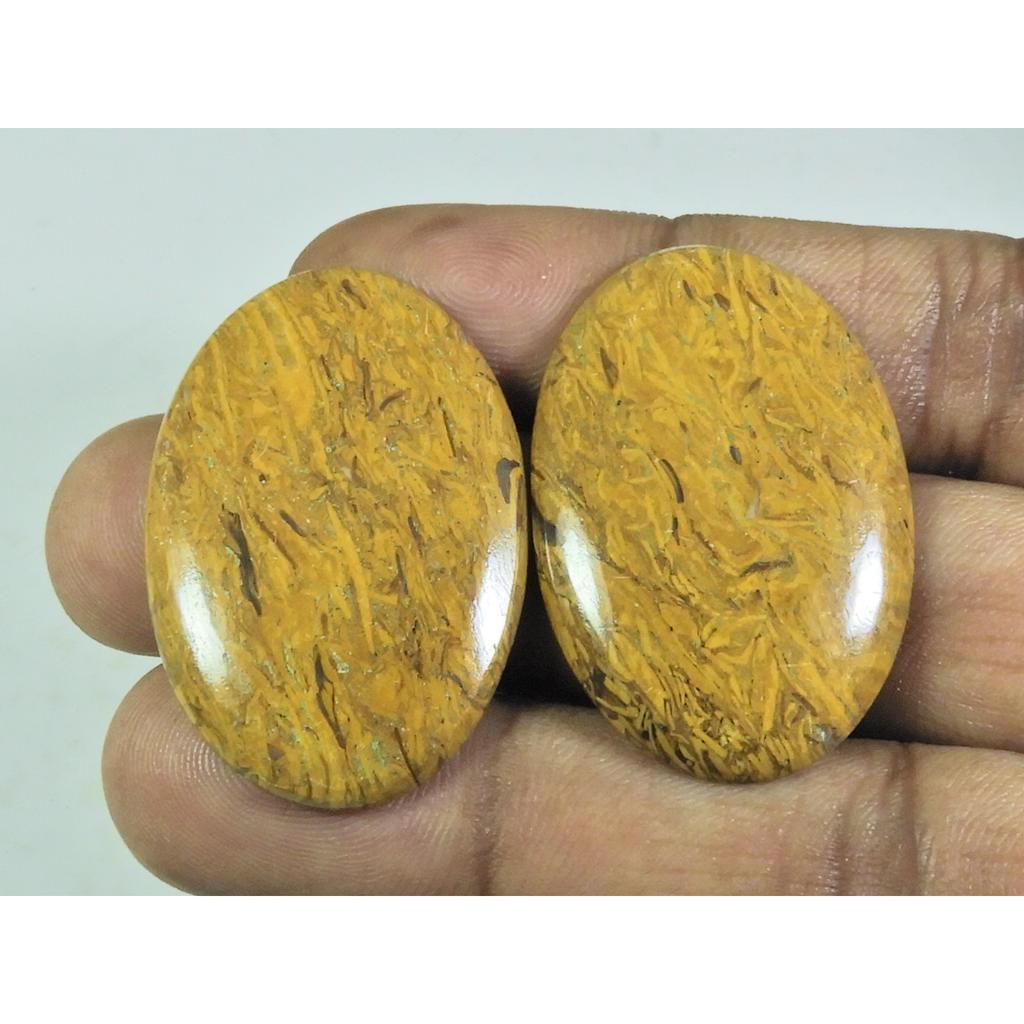 69Cts. Natural Marium Jasper 2Pcs Oval Cabochon Loose Gemstone 26X37-26X38MM B-156