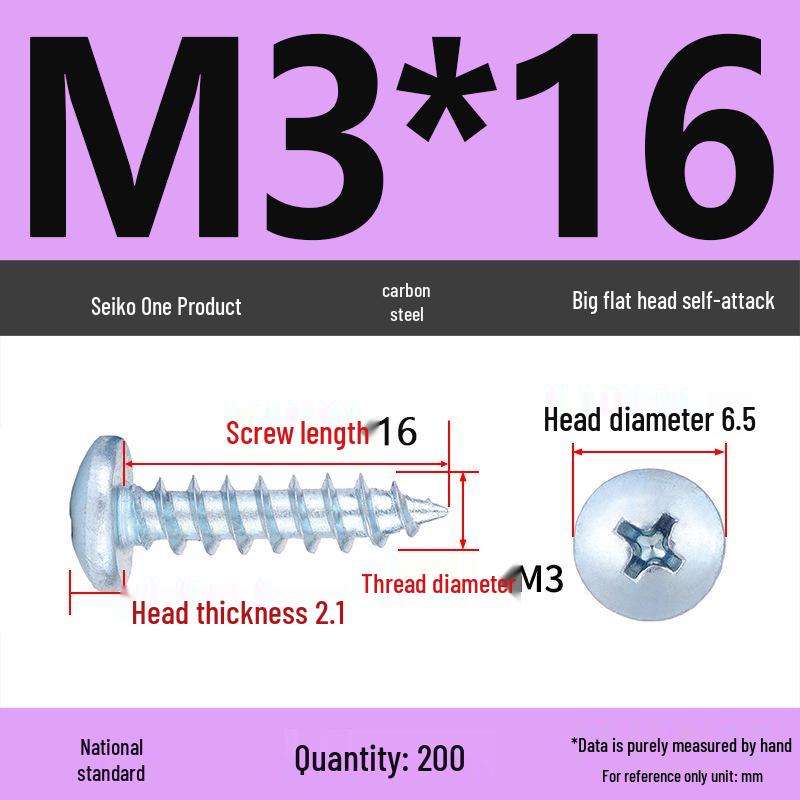Galvanized M3 Phillips Flat Head Self-Tapping Wood Screws, High-Strength, Large Head